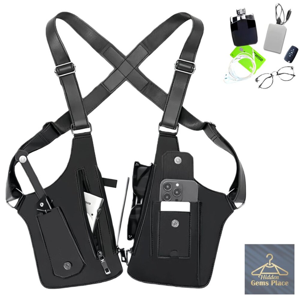 Tactical Double Shoulder Armor Bag, Anti-Theft Hidden Strap Wallet,